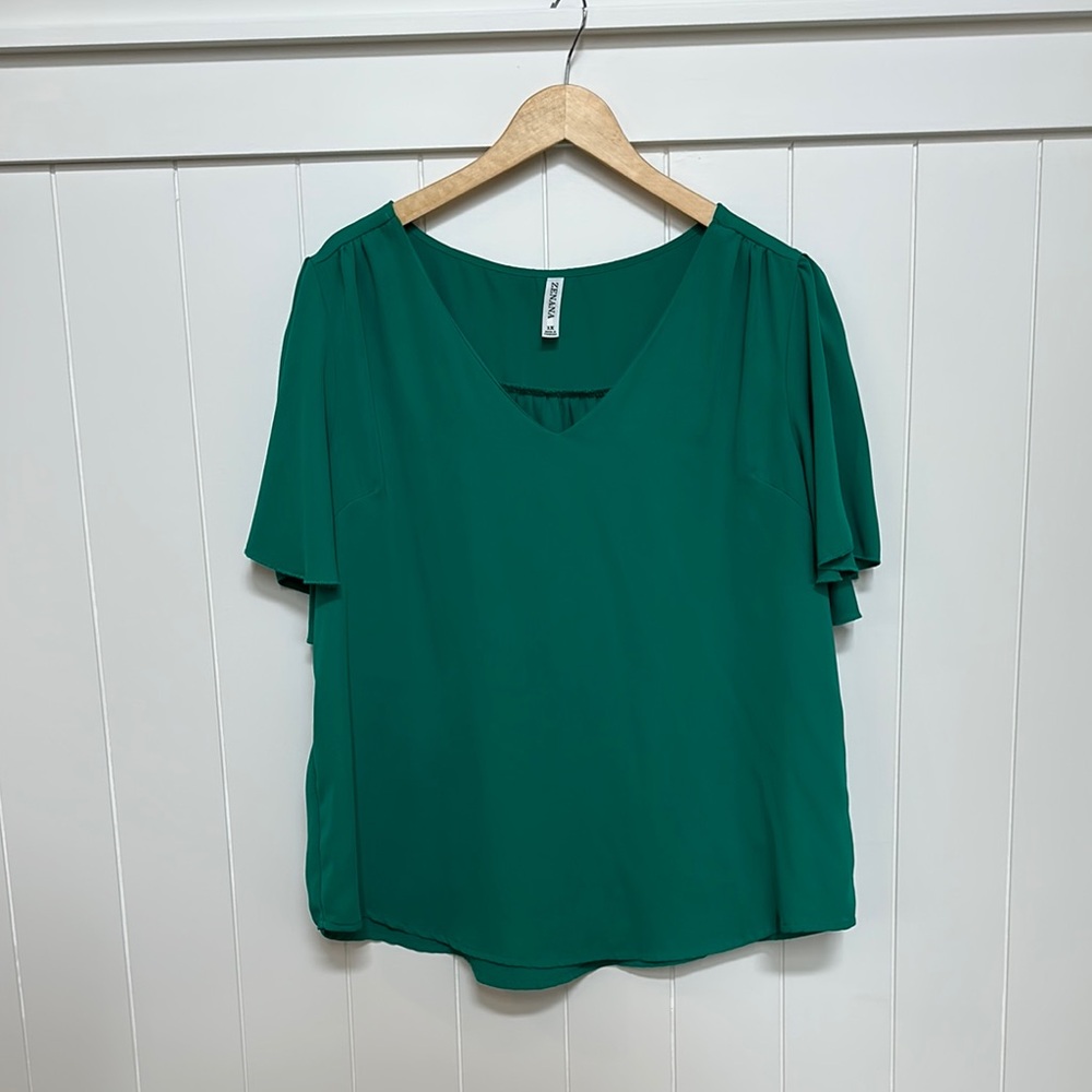 Green V-Neck Women's Top